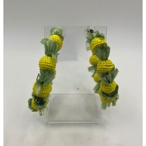 Fun‎ Pineapple Beaded Hoop Earrings Yellow Green Summercore Tropical Fruit